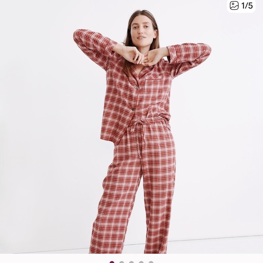 Madewell NWT Bedtime Beiling Plaid Pajama Set (2pc) Size Large in Dark Cinnabar - Picture 6 of 6